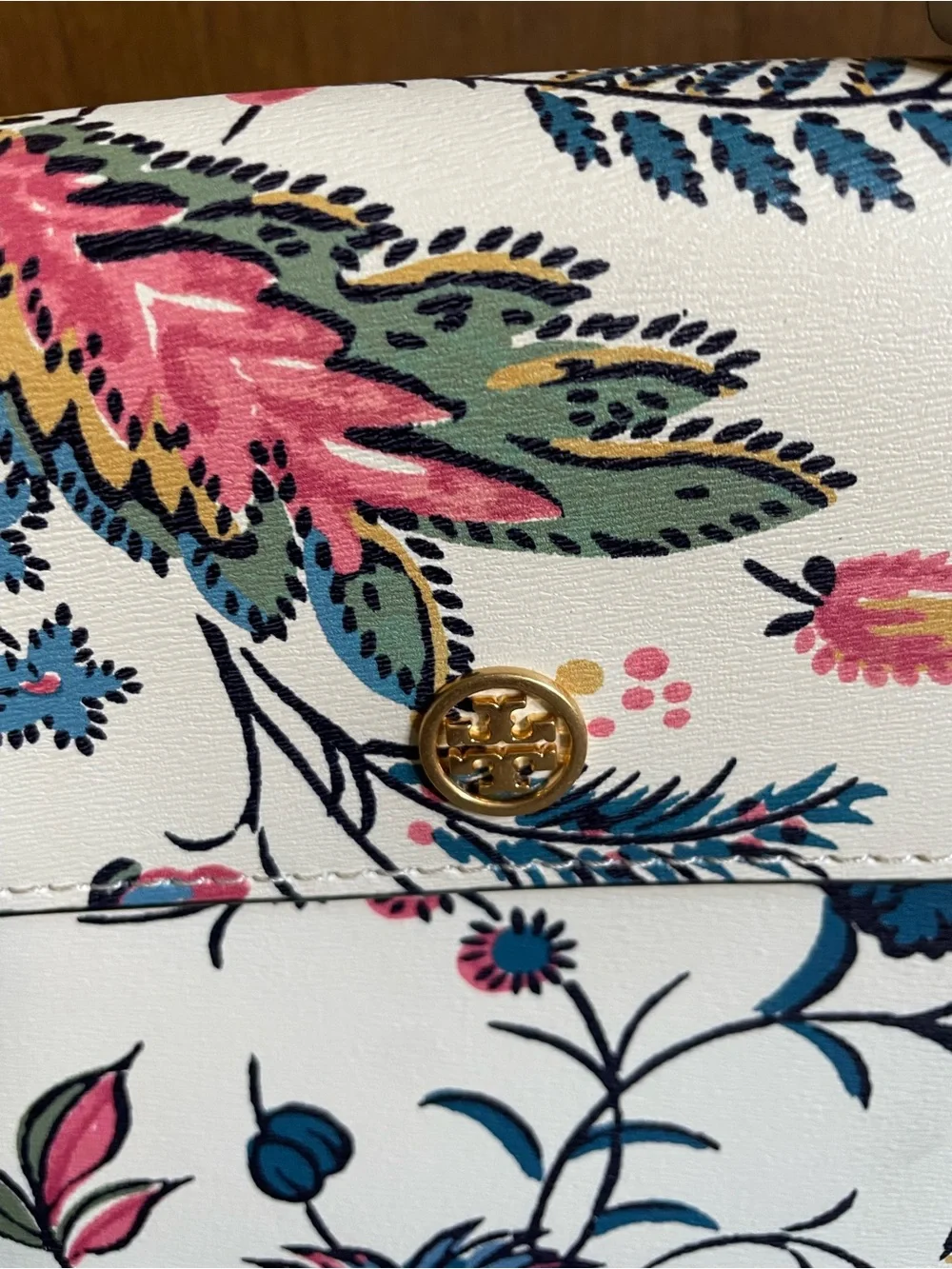 Tory Burch Block-T Floral Print Top Handle Satchel – White/Multi – Gold Hardware